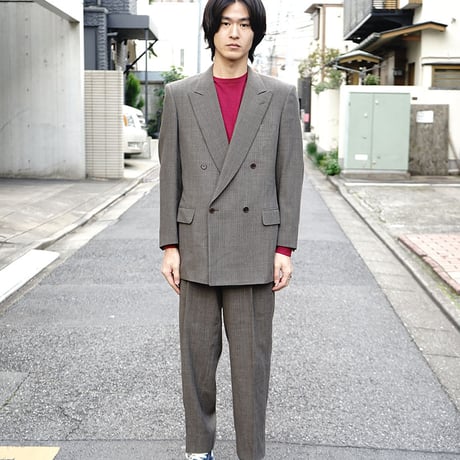80-90s vintage herringbone double set up suit
