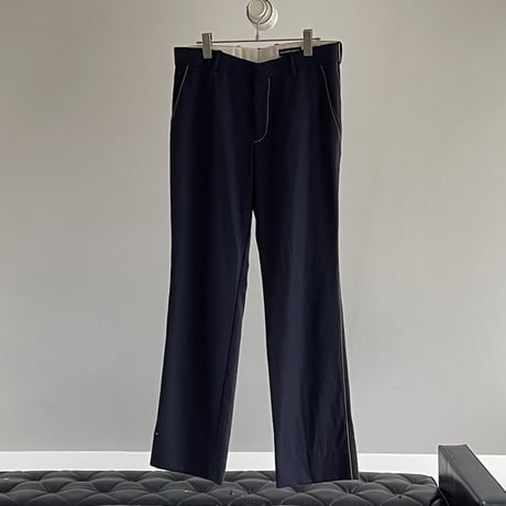 alexander mcqueen side line leather piping flare trousers