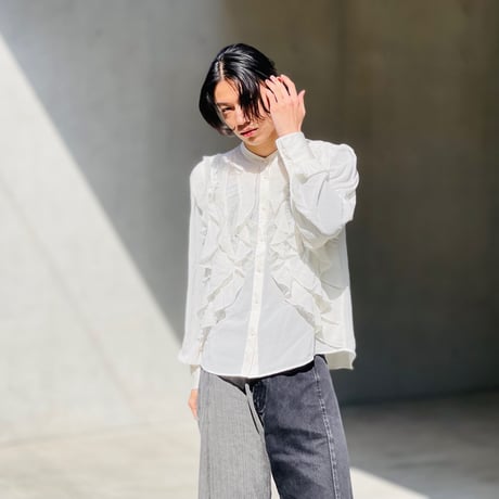 新品 high 2021ss frill shirt white 46
