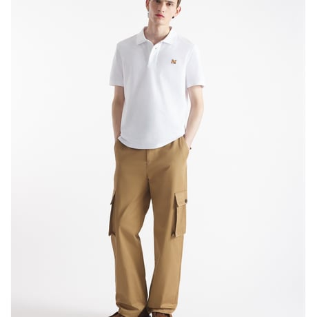 新品 maison kitsune fox head polo shirt white