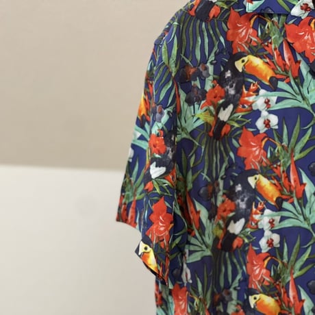 新品 made in Italy rayon open collar shirt L