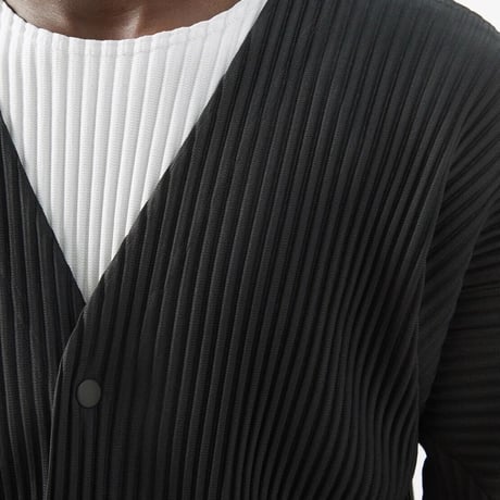 新品 homme plisse issey miyake 2022aw pleats drop shoulder cardigan black 2