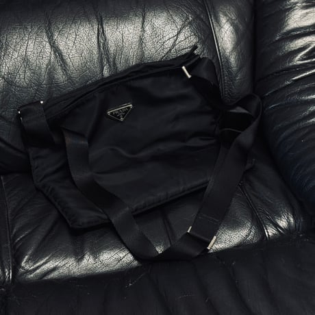 prada nylon logo shoulder bag black A