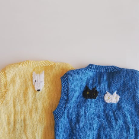 キッズベスト　ねこ&いぬセット　110サイズ、80サイズ　☆こちらは編み図の販売です