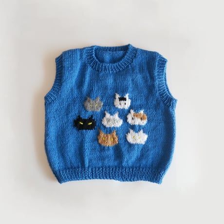 キッズベスト　ねこ　110、80サイズ　☆こちらは編み図の販売です。