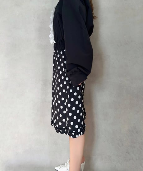 Polka Dot Ruffle SKIRT（BLACK）