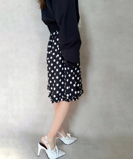 Polka Dot Ruffle SKIRT（BLACK）