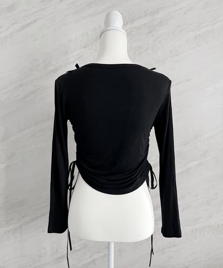 RIBBON DECO SIDE STRING TOPS（BLACK）