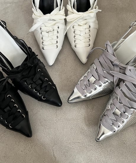 Opera Lace-up HEELS（WHITE / BLACK / SILVER）
