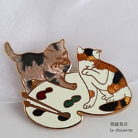 エナメル（七宝）ブローチ・パレット猫（02-303）