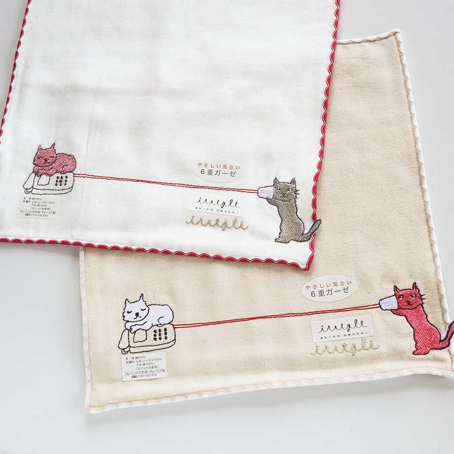 Cat おませ オブチアキコ・ガーゼハンカチ糸電話 | 猫雑貨店 ラ・シュエット