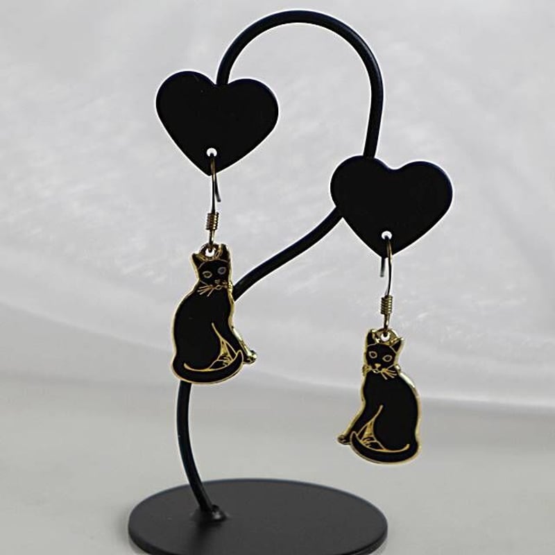 エナメル（七宝）ピアス・黒猫（02-607） | 猫雑貨店 ラ・シュエット