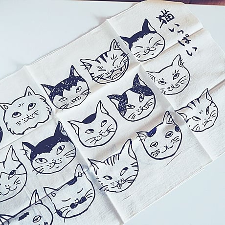 猫柄絵てぬぐい（猫いっぱい）