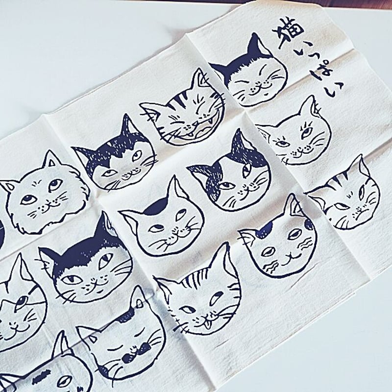 猫柄絵てぬぐい（猫いっぱい） | 猫雑貨店 ラ・シュエット
