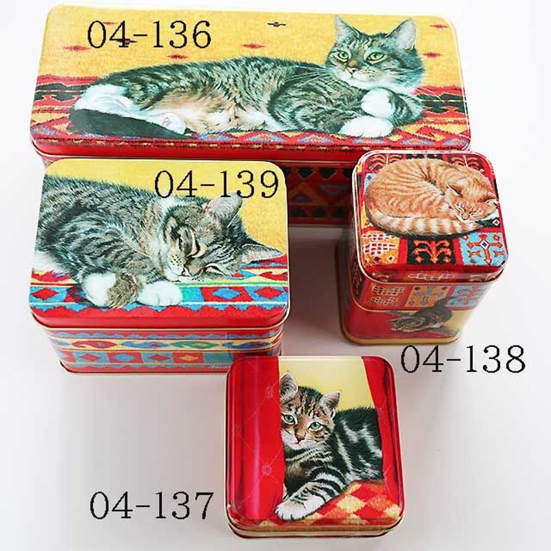 猫柄缶・ヒンジ付ロング（04-136） | 猫雑貨店 ラ・シュエット 