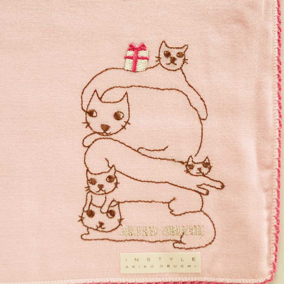 オブチアキコ8重ガーゼハンカチかさなり猫(02-872) | 猫雑貨店 ラ