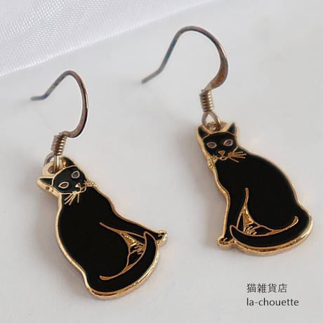 エナメル（七宝）ピアス・黒猫（02-607）