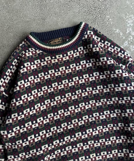 80s~ “Eddie Bauer” cotton design knit sweater［made in USA］
