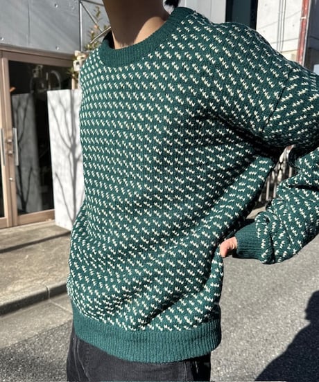80s wool blend birds eye knit sweater［made in NORWAY］