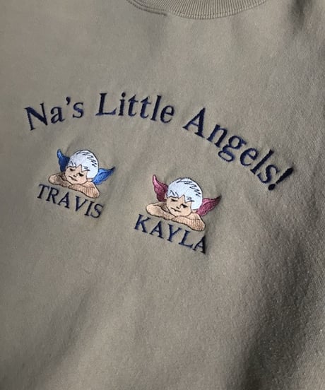 90s cotton blend angel embroidered sweat shirt［made in USA］