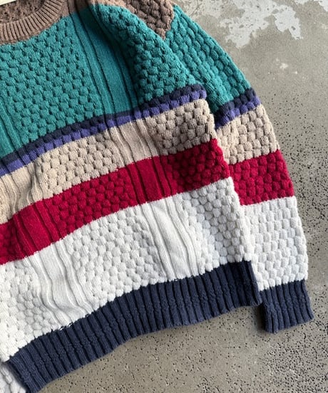 90s “ST.JOHN’S BAY” cotton blend border design knit sweater