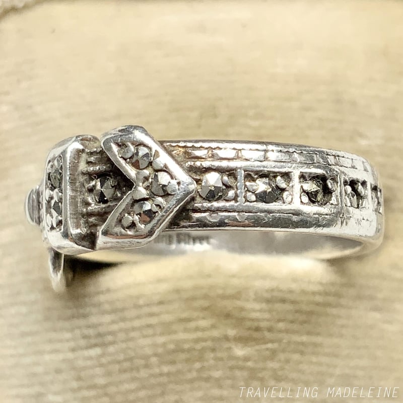 VINTAGE Marcasite Buckle Silver Ring マーカサイト ベルト...