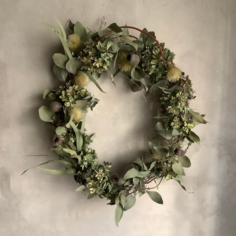 Antique hydrangea & eucalyptus oval wreath (アンテ