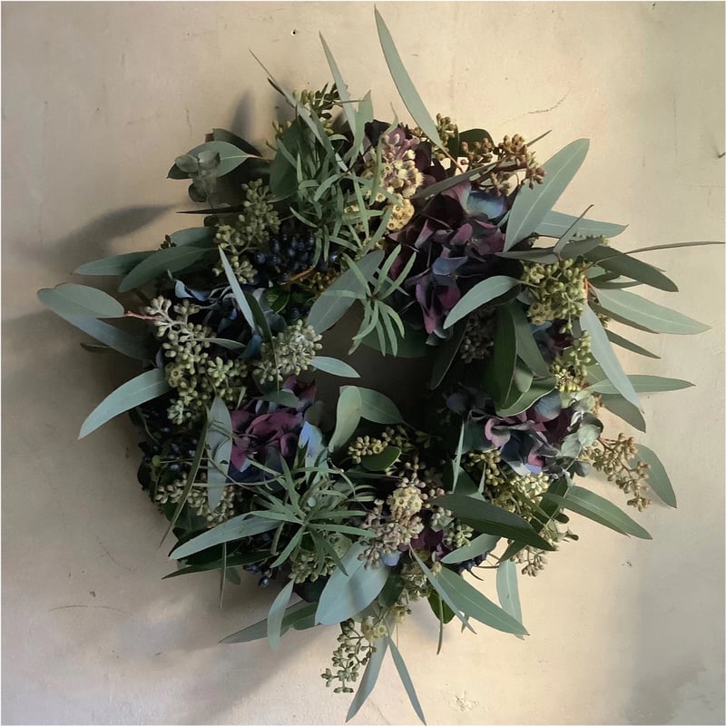 Mixed eucalyptus & antique hydranngea wreath (ア