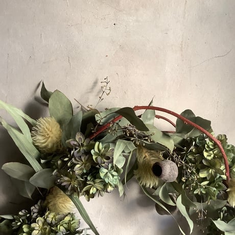Antique hydrangea & eucalyptus oval wreath (アンティーク紫陽花とユーカリのオーバルリース）