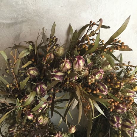 Dried Nigella & Eucalyptus Albida Wreath (ニゲラとユーカリ アルビダのドライリース)