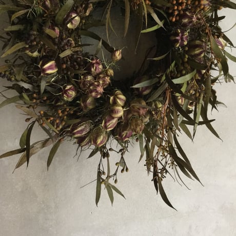Dried Nigella & Eucalyptus Albida Wreath (ニゲラとユーカリ アルビダのドライリース)