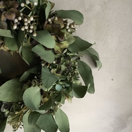 Autumn Hydrangea  & Eucalyptus Wreath (秋色紫陽花とユーカリのドライリース)