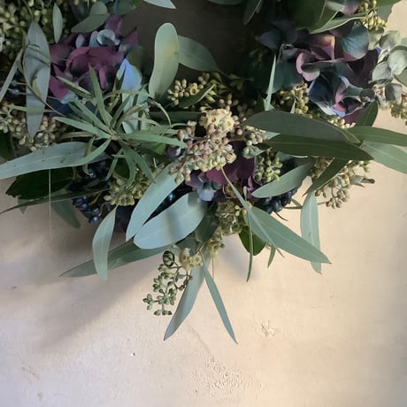 Mixed eucalyptus & antique hydranngea wreath (アンティークアジサイとユーカリのミックスリース)