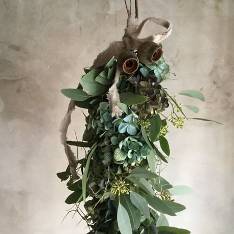 Autumn Hydrangea  & Eucalyptus Garland Swag 360 (秋色紫陽花とユーカリのガーランドスワッグ 360°)