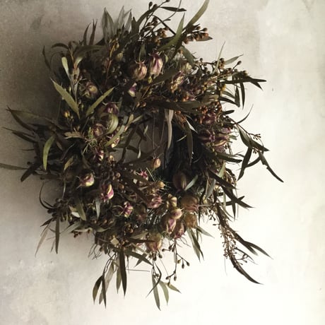 Dried Nigella & Eucalyptus Albida Wreath (ニゲラとユーカリ アルビダのドライリース)