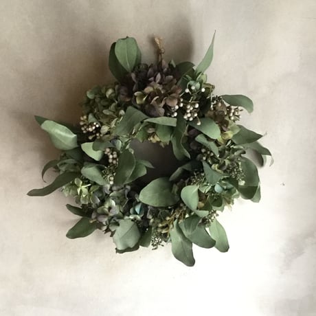 Autumn Hydrangea  & Eucalyptus Wreath (秋色紫陽花とユーカリのドライリース)