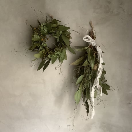 Dried green wreath & green swag (グリーングリーン ミニリース＆スワッグ)