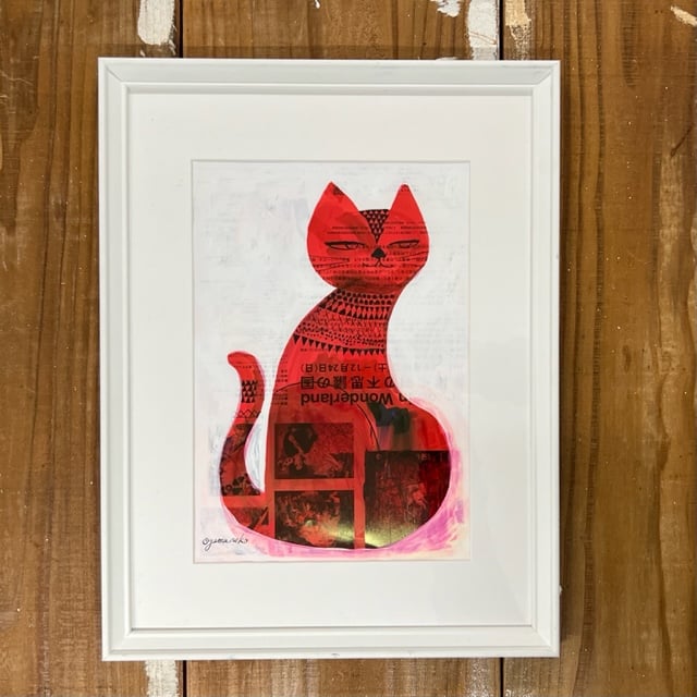 赤綿　絵画　アート　赤いマントの黒猫 赤猫 RED CAT illustrated by ooyamaneko | smilin'