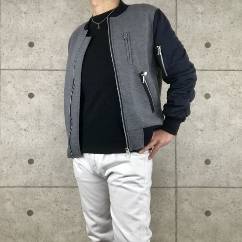 バイカラー異素材MIX♪♪☆ヘザーグレー×ネイビー ボンディング生地  