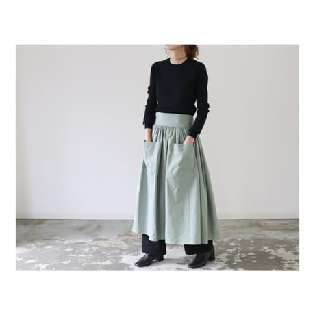 リネンギャザーカフェエプロン／おうち時間もお洒落に過ごすコットンリネンエプロン／ノーブルミント