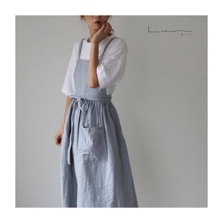 ふっくら厚さ2倍のとろみダブルガーゼのギャザーたっぷりエプロン／お出かけダブルガーゼエプロンワンピース／パープル