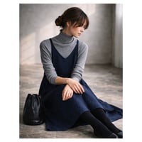岡山児島デニムで仕立てた、美シルエットAラインデニムエプロンドレス／デニムエプロンワンピース／インディゴ／linum