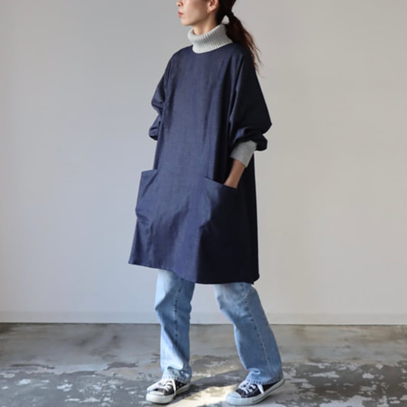 岡山児島デニムで魅せる、割烹着／8オンスくったりソフトデニム