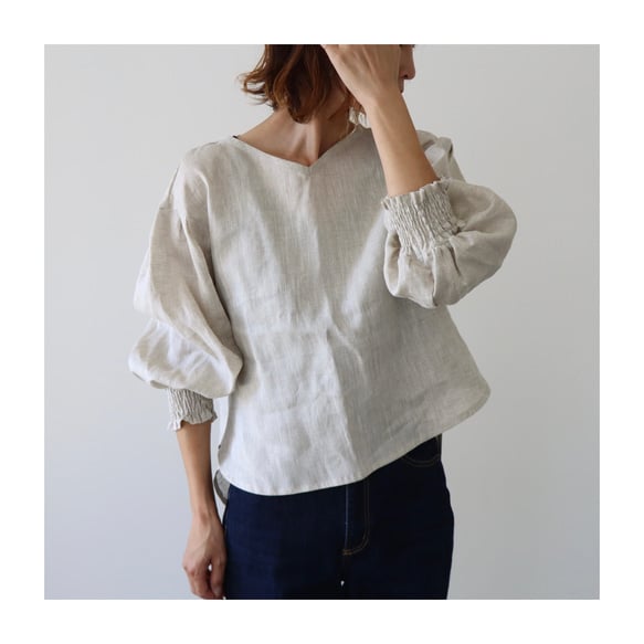 人気＊ドゥロワー リネンバックリボンブラウス 36 ネイビー 麻100 日本製 人気＊ドゥロワー リネンバックリボンブラウス 36 ネイビー 麻