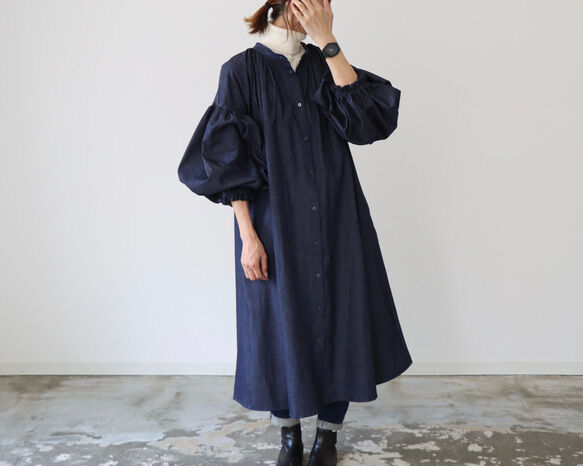 岡山児島デニムシャツワンピース／くったり柔らか8オンスデニム