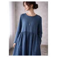 ふわふわ厚みが2倍とろみダブルガーゼギャザーワンピース／厚手ダブルガーゼワンピース／ルームウェア／ネイビー