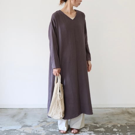 ふわふわ厚みが2倍／ゆったりリラックスワンピース／厚手ダブルガーゼワンピース／オーバーサイズ／ルームウェア／チャコール