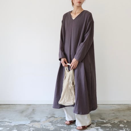ふわふわ厚みが2倍／ゆったりリラックスワンピース／厚手ダブルガーゼワンピース／オーバーサイズ／ルームウェア／チャコール