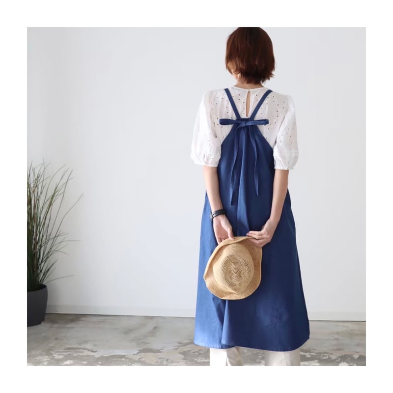 アトリエgg★デニムドレスエプロン19ハーフ★試着のみ① 岡山児島デニムで仕立てた、美シルエットAラインデニムエプロンドレス