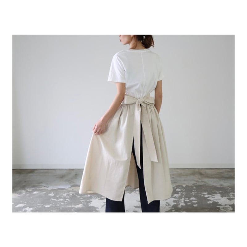 カフェエプロン　ギャルソンエプロン　リネンエプロン　ギャザー　オフホワイト　白 ギャルソンエプロン【白】ロング（80cm丈）カフェスタイルの腰巻き